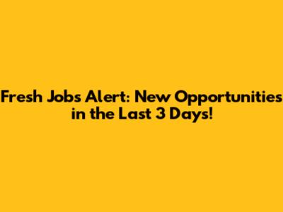 Fresh Jobs Alert: New Opportunities in the Last 3 Days!